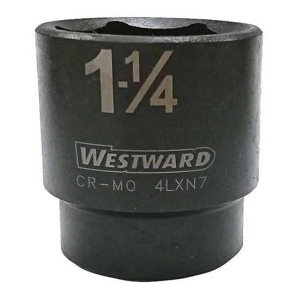 WESTWARD 1/2 in Drive Impact Socket, Standard Socket, Black Oxide,1 1/4 in