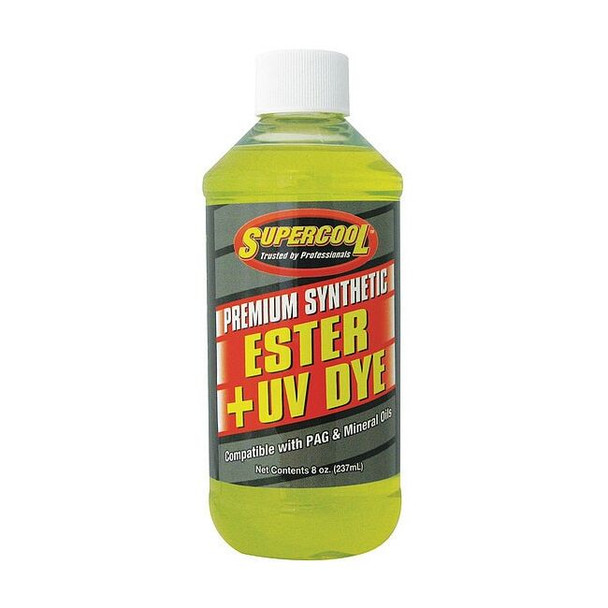 Supercool A/C Compressor Ester Lubricant w/UV Dye, 8 oz, Bottle, Yellow E8
