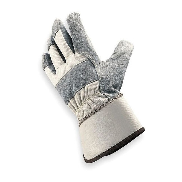 Leather Gloves, Cowhide, Safety Cuff, Wing Thumb, Full Finger, Gray, L, 1 PR