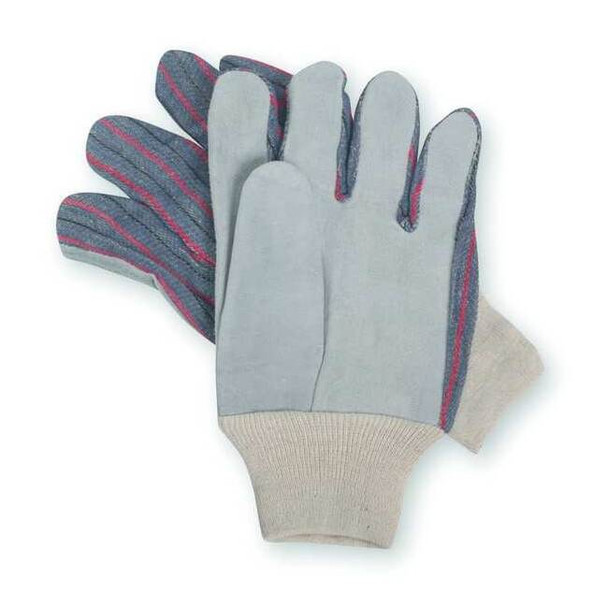 Leather Gloves, Cowhide, Knit Cuff, Straight Thumb, Full Finger, Gray, L, 1 PR