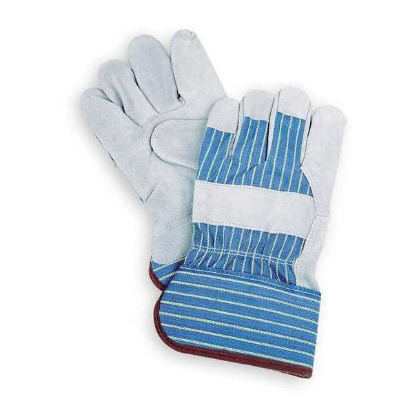 Leather Gloves, Cowhide, Safety Cuff, Wing Thumb, Full Finger, Gray, L, 1 PR