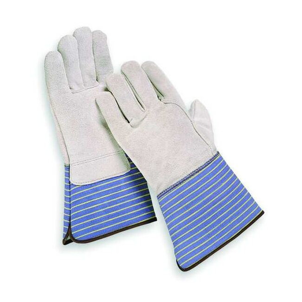 Leather Gloves, Cowhide, Gauntlet Cuff, Wing Thumb, Full Finger, Gray, S, 1 PR