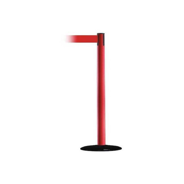 Barrier Post with Belt, Red, 13 ft Length, 38 in Post Height, No Legend