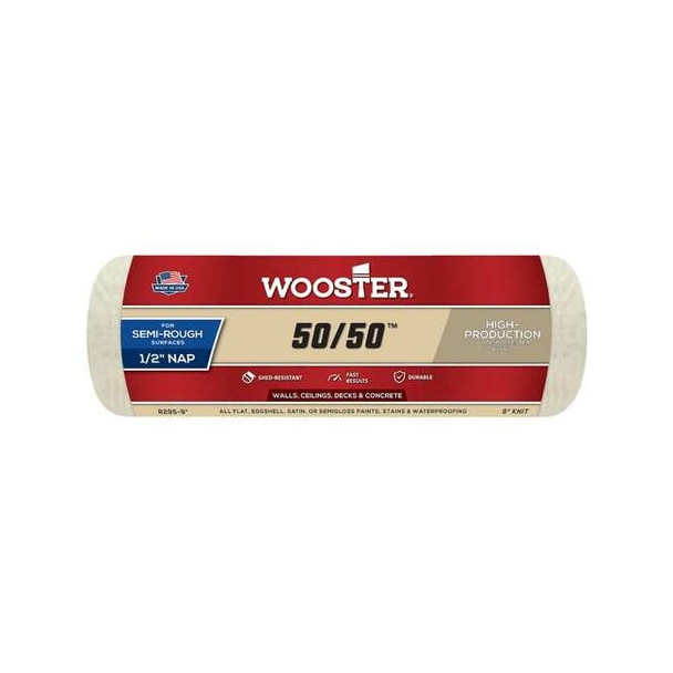 Wooster 9" Paint Roller Cover, 1/2" Nap, Knit Lambswool/Polyester R295-9