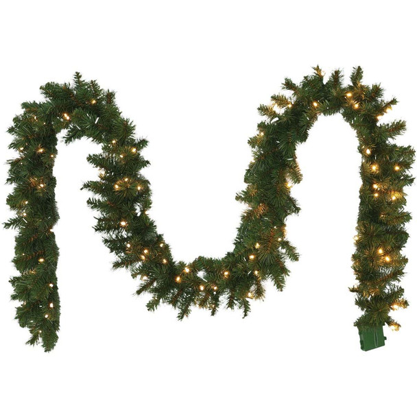 Holiday Wonderland 9 Ft.220-Tip Prelit Warm White LED PVC Garland