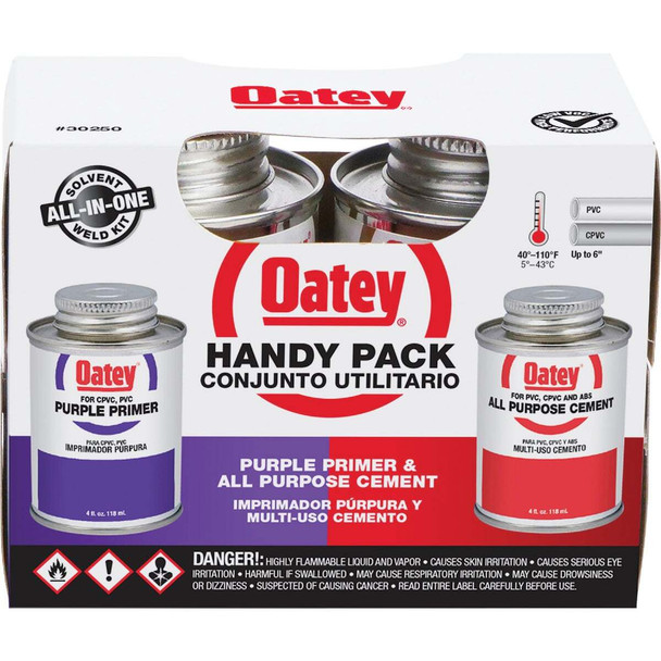 Oatey 4 Oz. All-Purpose ABS, PVC & CPVC Clear Cement & Purple Primer Handy Pack