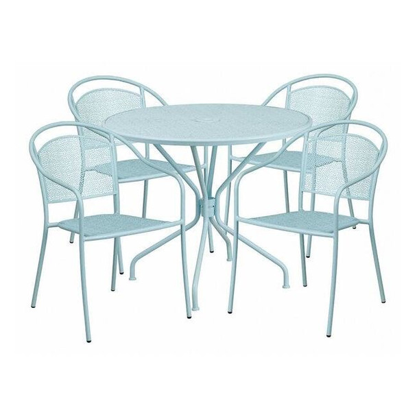 35.25" RD Sky Blue Steel Table Set with 4 Chairs