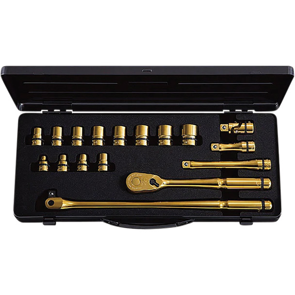 nepros 1/2"sq. Socket Wrench Set (17 pcs.) Artisan Gold NTB417GZGL