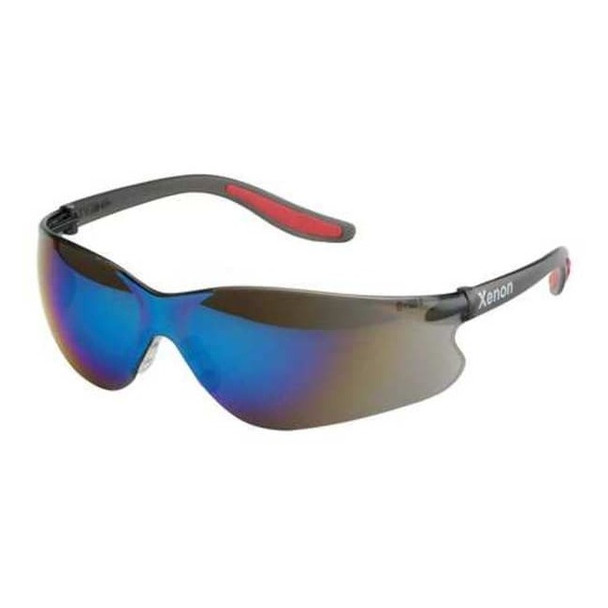 Xenon, Safety Glasses, Uncoated, Blue Mirror Lens, Black Frame, Frameless