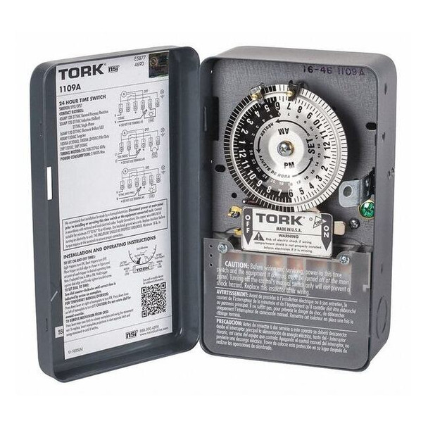 Nsi Tork Electromechanical Timer,24 hr,DPST,Metal 1109A