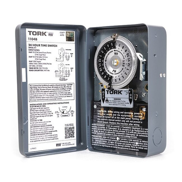 Nsi Tork Electromechanical Timer,24 hr,Gray,Metal 1104B