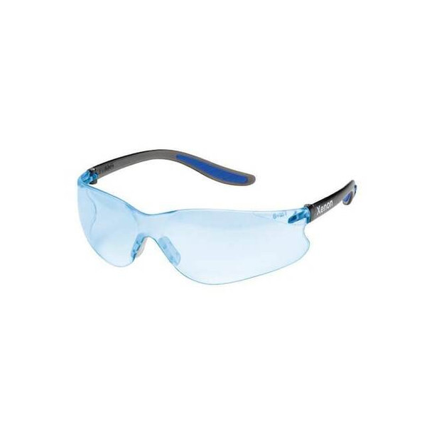 Xenon, Safety Glasses, Uncoated, Blue Lens, Black Frame, Frameless Pack of 12