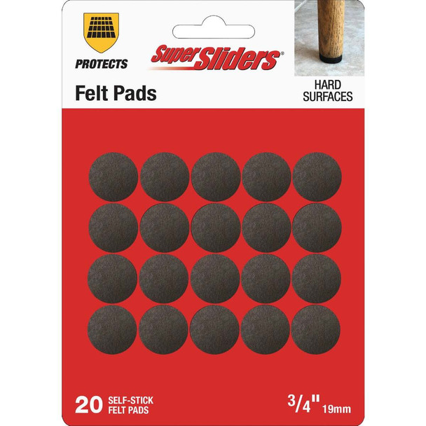 Super Sliders 3/4 In. Round Brown Felt Furniture Pads (20-Piece) 4728521SL