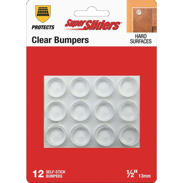 Super Sliders 1/2 In. Clear Round Furniture Wall Bumper (12-Pack) 4215326SL