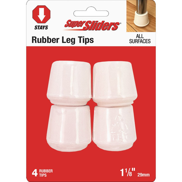 Super Sliders 1-1/8 In. White Rubber Furniture Leg Tip (4-Pack) 4264326SL