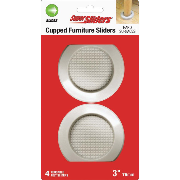 Super Sliders 3 In. Beige Round Cupper Furniture Sliders (4-Pack) 4703521SL
