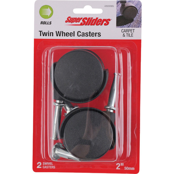 Super Sliders 2 In. 2-Wheel Black Stem Caster (2-Piece) 4263026SL