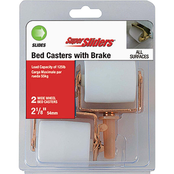 Super Sliders 2-1/8 In. White Bed Rollers with Brake (2-Pack) 4262426SL