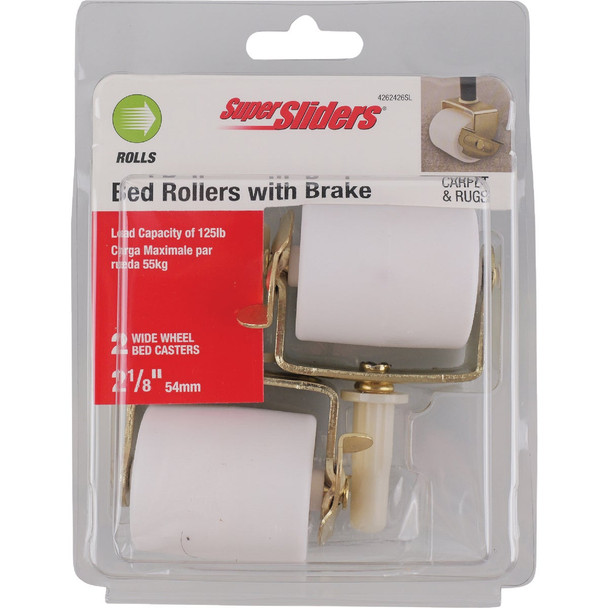 Super Sliders 2-1/8 In. White Bed Rollers with Brake (2-Pack) 4262426SL