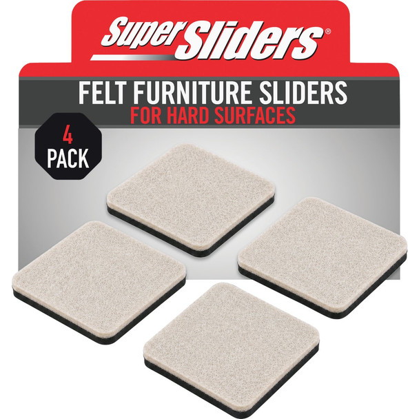 Super Sliders 4 In. Beige Square Felt Furniture Sliders (4-Pack) 4710826SL