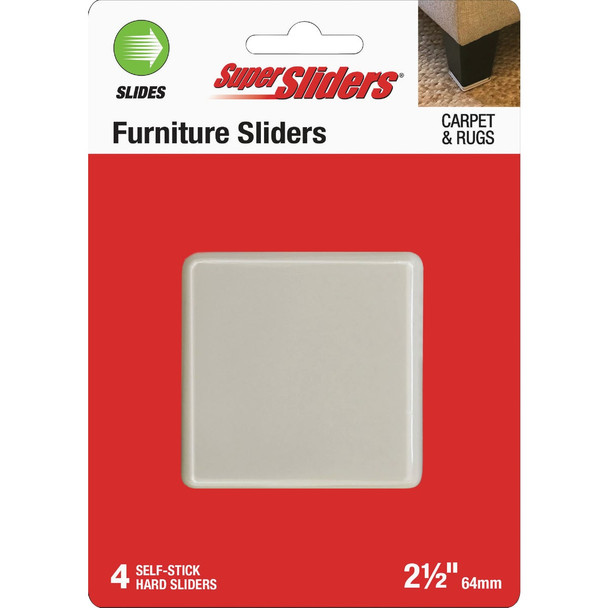 Super Sliders 2-1/2 In. Beige Square Hard Furniture Sliders (4-Pack) 4708026SL
