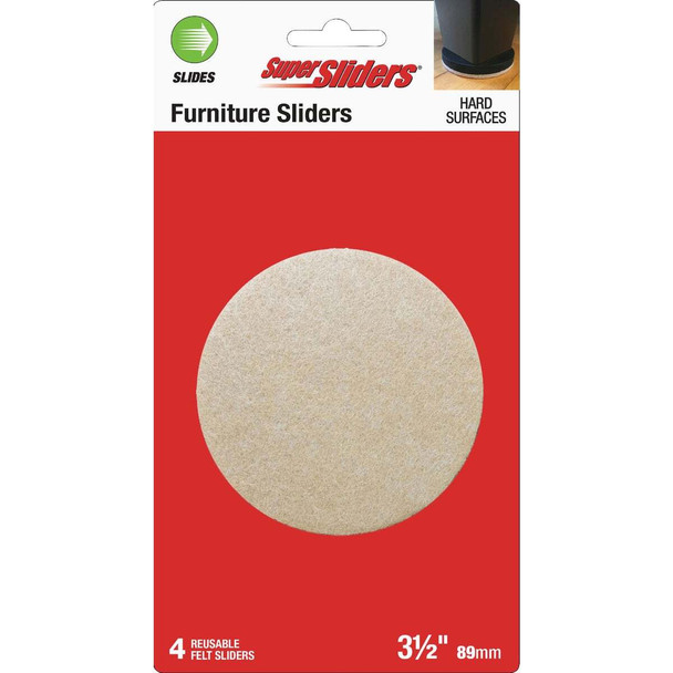 Super Sliders 3-1/2 In. Beige Round Felt Furniture Sliders (4-Pack) 4713421SL