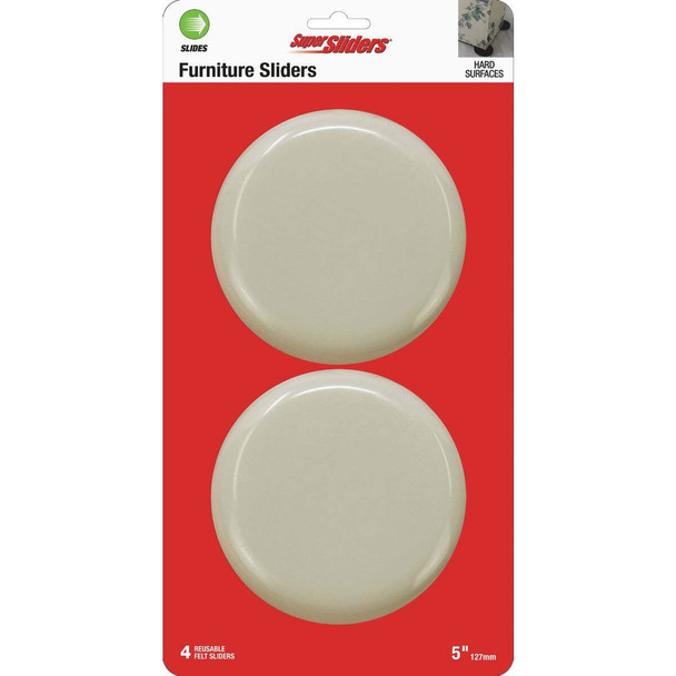 Super Sliders 5 In. Beige Round Felt Furniture Sliders (4-Pack) 4264226SL