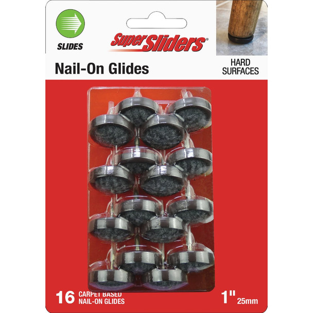 Super Sliders 1 In. Round Nail-On Carpet Furniture Glides (16-Pack) 4293026SL