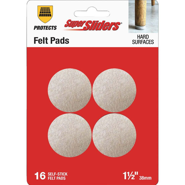 Super Sliders 1-1/2 In. Round Beige Felt Furniture Pads (16-Piece) 4719326SL