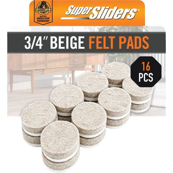 Super Sliders Gorilla Glue 3/4 In. Round Beige Felt Furniture Pads (16-Piece)