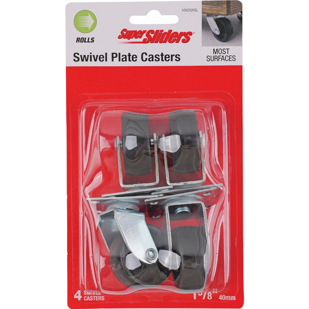 Super Sliders 1-5/8 In. Black Swivel Plate Caster (4-Pack) 4262926SL