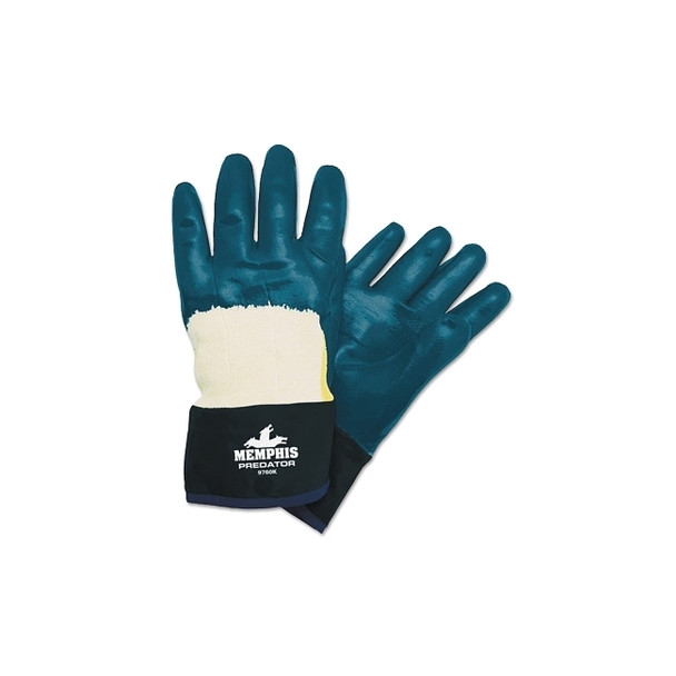 Predator® Nitrile Coated Gloves, Large, Blue, Smooth, Palm/Knuckle, Nitrile Cuff
