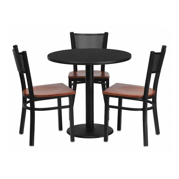Round Blk Lam Table,Rnd w/Cherry Seats,30", Laminate Top, Wood Grain