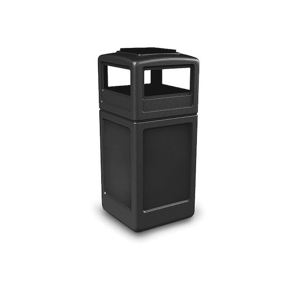 PolyTec(TM) 42 gal Square Outdoor Can, Black, Dome Lid, Polyethylene, 18.5 in
