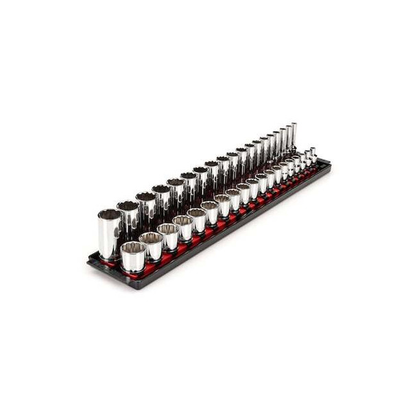 3/8 Inch Drive 12-Point Socket Set with Rails and Tray, 38-Piece 6-24 mm