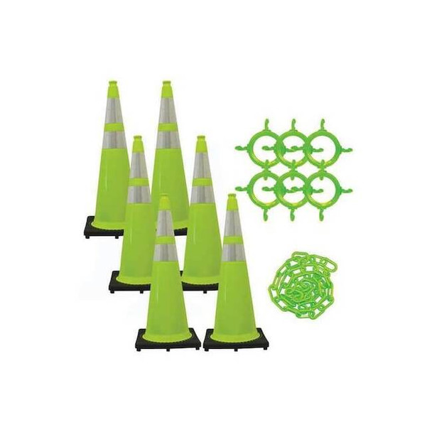 Traffic Cone Kit for Plastic Chain Barrier, Green, 14 in Length, Gloss