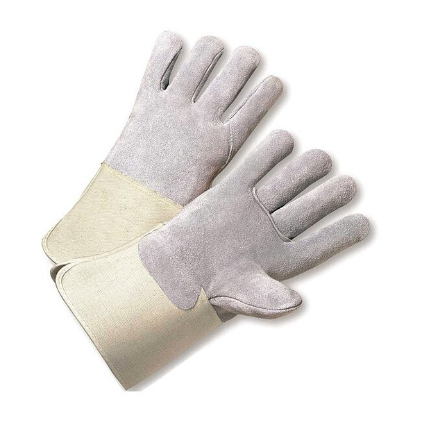 Leather Gloves, Cowhide, Gauntlet Cuff, Wing Thumb, Full Finger, Gray, XL, 12 PK