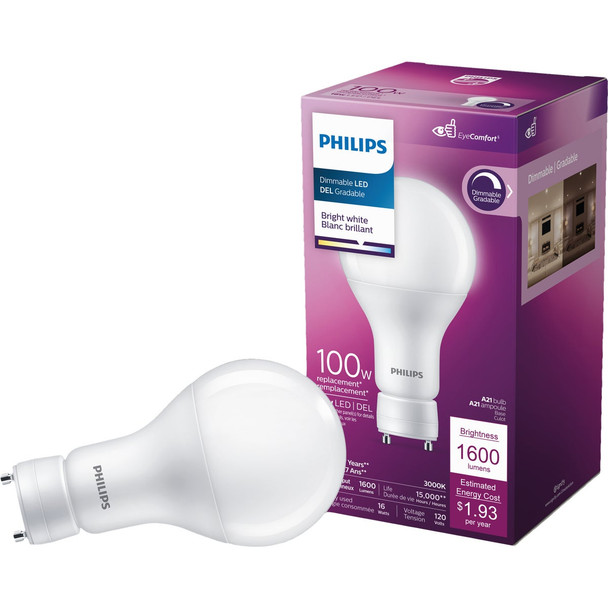 Philips 100W Equivalent A21 GU24 Dimmable LED Light Bulb 558684