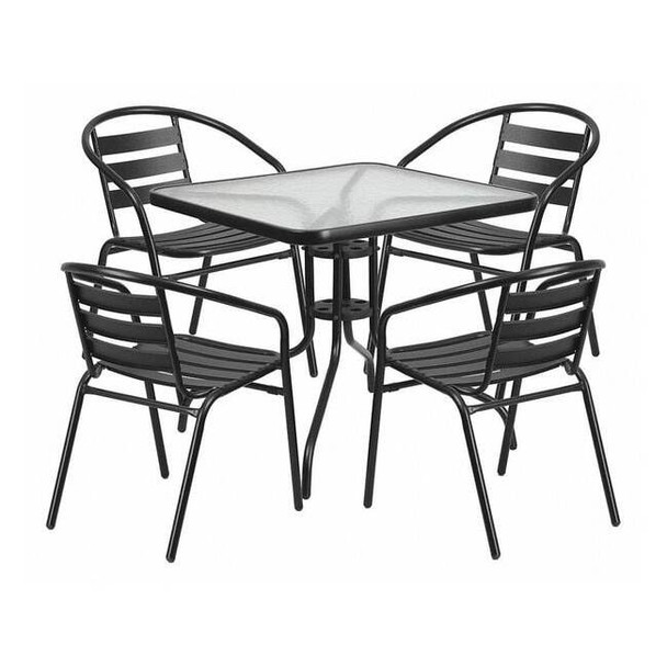 31.5" Square Glass Metal Table w/ 4 Metal Chairs