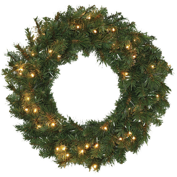 Holiday Wonderland 24 In. 50-Bulb Warm White LED PVC Mixed Needle Wreath
