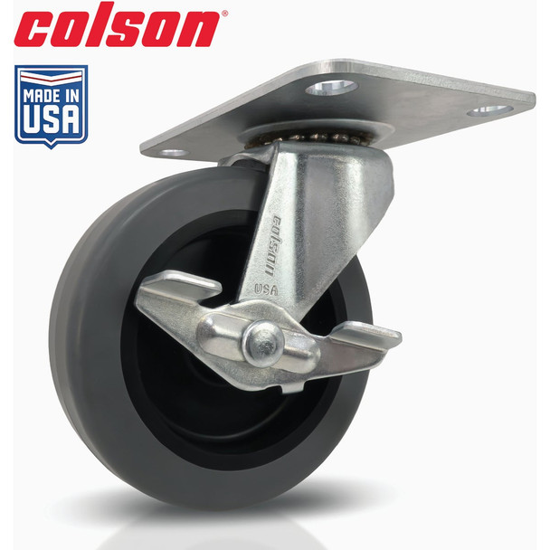 Colson 3 In. Gray TPR Swivel Plate Caster with Locking Brake 82248