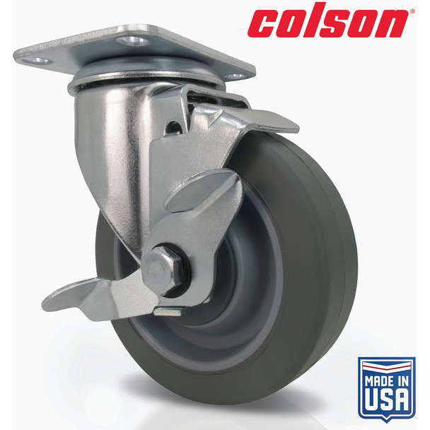 Colson 4 In. Gray TPR Swivel Plate Caster with Locking Brake 82253