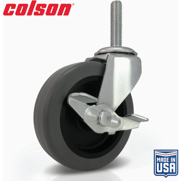Colson 3 In. Gray TPR Swivel Threaded Stem Caster with Locking Brake 82246