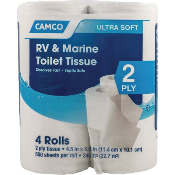 Camco RV & Marine 2-Ply Toilet Paper (4 Rolls, 500 Sheets) 40278