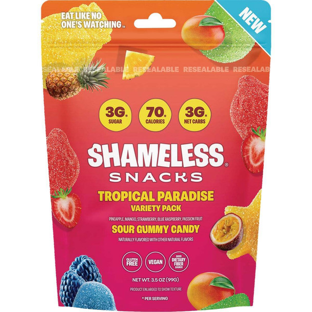 Shameless Snacks 3-1/2 Oz. Tropical Paradise Sour Gummy Candy Pack of 6
