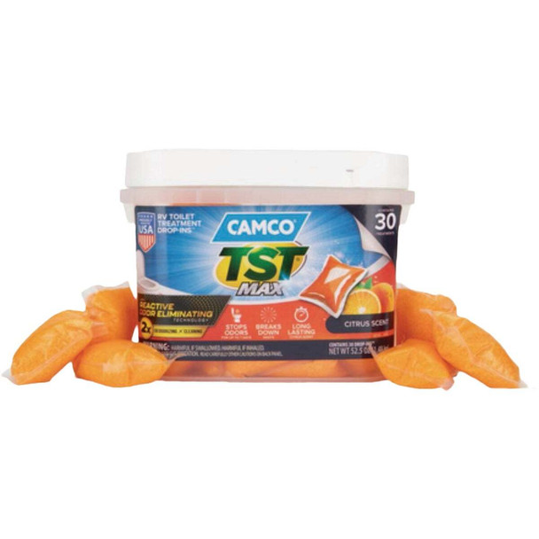 Camco TST Max RV Toilet Treatment Drop ins, Orange (30-Pack) 41183