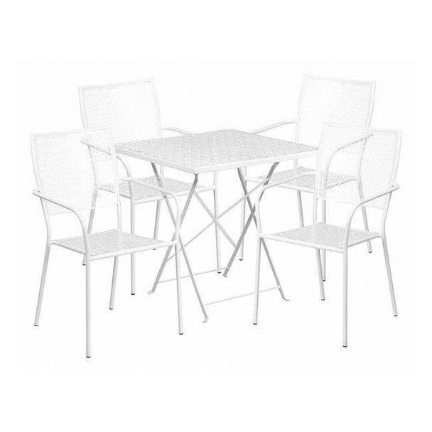 28" Square White Steel Folding Table w/ 4 Chairs