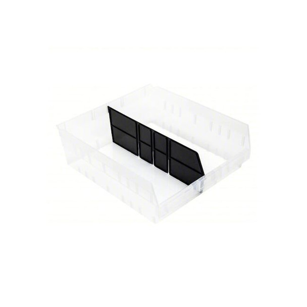 Plastic Long Bin Dividers, Black, 16 in L, 6 in H, 6 PK