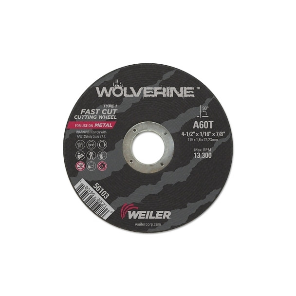 Wolverine® Cut-Off Wheel, Type 1, AO, 2 in dia x 3/8 in Arbor x 0.035 in Thick, 60T, 100 EA/BX