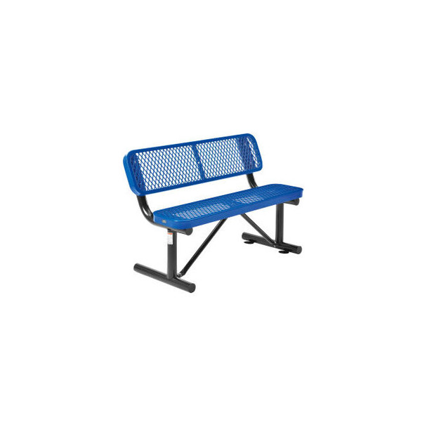 Global Industrial 4' Outdoor Steel Bench w/ Backrest Expanded Metal Blue
